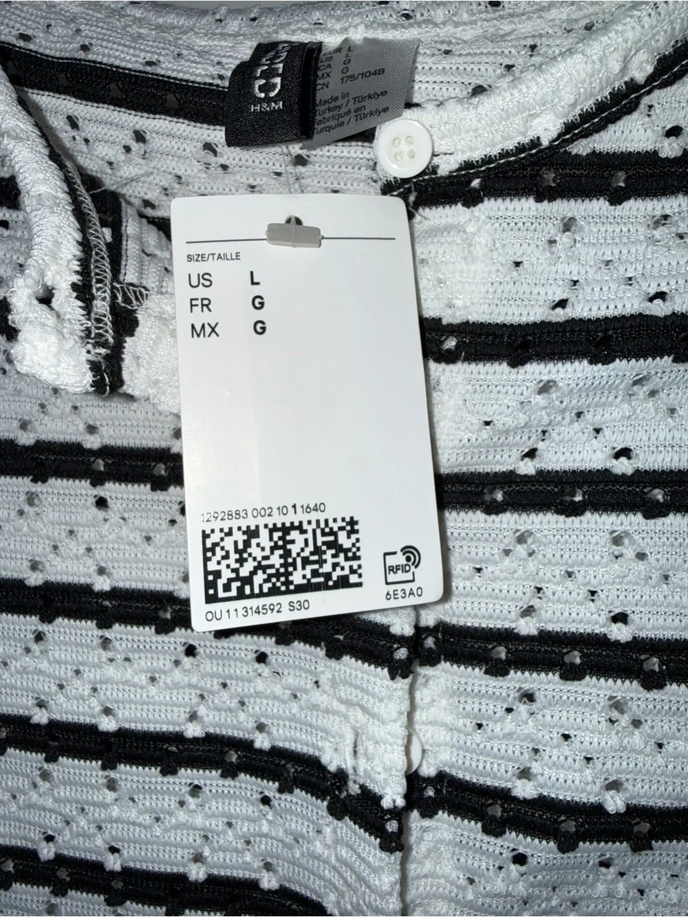 H&M Black & White Striped Cropped Cardigan
